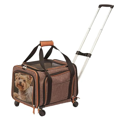 Haustier-Trolley Gepäck, Hund zu Fuß, Outdoor-Gepäck, Hundewagen, Katze Faltkäfig, Multifunktionale Tragbare Autotasche-Dunkelbraun von joyxiwa