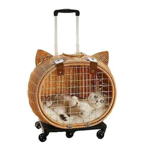 Katze und Hund Tragbare Outdoor Haustier Trolley Fall, Bambus Woven Koffer, Anti Stress Katze Rucksack-Katzenkopf Trolley Box-Rattan Weben von joyxiwa