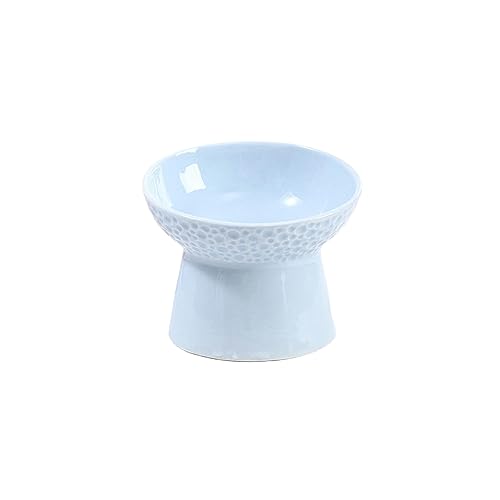 joyxiwa 1pc Schräge Mund Flache Mund Keramik Schüssel, Nackenschutz, hohe Fuß Katze Becken, Niedliche Katze und Hund Bowl-Diagonal Das Blaue Planet Muster von joyxiwa