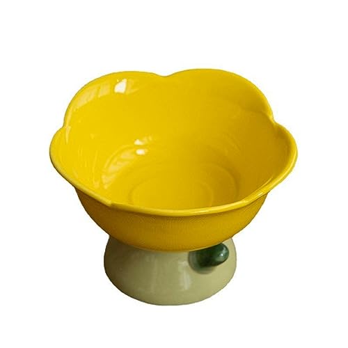 joyxiwa Hals Schutz Keramik Katze Schüssel Blume Hohe Fuß Schräge Mund Katze Futter Topf Haustier Keramik Bowl-Yellow Bowl von joyxiwa