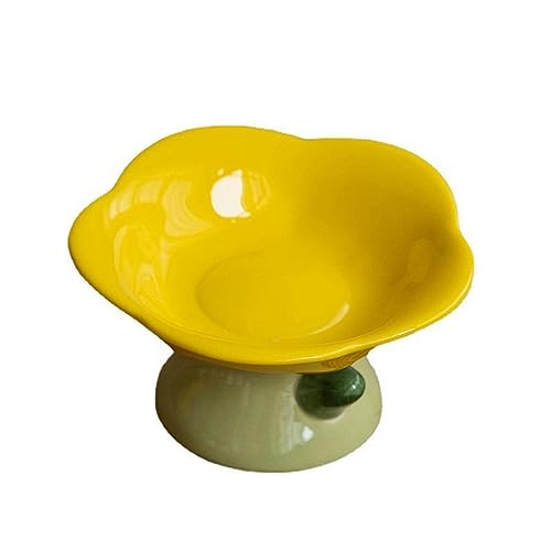 joyxiwa Hals Schutz Keramik Katze Schüssel Blume Hohe Fuß Schräge Mund Katze Futter Topf Haustier Keramik Bowl-Yellow disc von joyxiwa