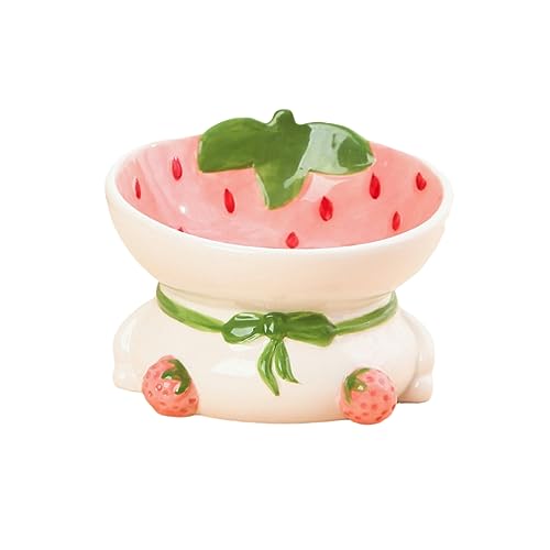 joyxiwa Keramik-Katzenbecken, Nackenschutz, schräger Mundschutz, Halswirbelsäule, Trinkwasser, Hundenapf, high Foot pet Products-Strawberry Princess von joyxiwa