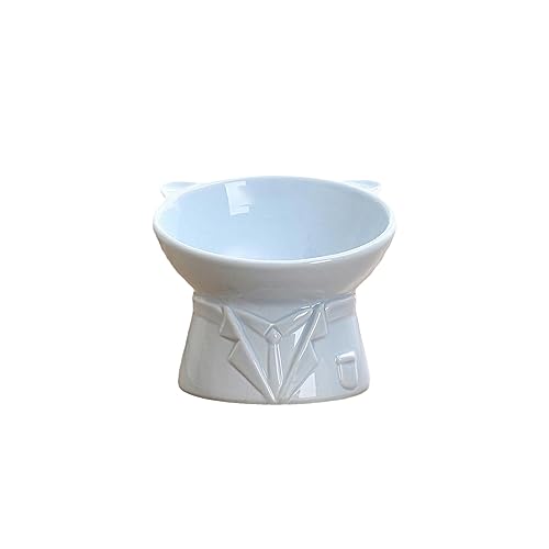 joyxiwa Oblique Mouth Katze Becken, Nackenschutz Keramik Katze Schüssel, hohe Fuß Katze Futter Becken, Haustier Hund Katze Wasser Bowl-Anzug Blau von joyxiwa