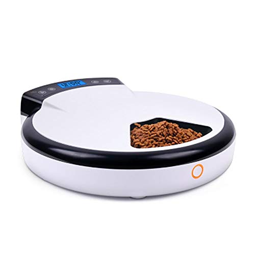 Feeders Futterautomat Katzen und Hunde Automatischer Timing Smart Feeder Katzenfutter Hundefuttermaschine 5 Mahlzeiten, weißer Kunststoff von jsfdsfhsdjdjgrieurfews