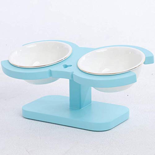 Katzenfutterschale mit Ständer, 15° geneigte Plattform Pet Feeder Ständer aus massivem Kiefernholz mit Keramiknäpfen Erhöhter Katzenfutternapf mit erhöhtem Katzenfutter, Gelb (Blau) von jsfdsfhsdjdjgrieurfews