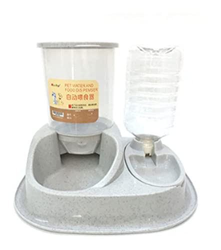 Wasserspender, 2-in-1-Haustiernapf, automatischer Wasser-Futterspender für Katzen, Hunde, selbstdosierender Katzen-Futterspender und Hundewasserspender, Reisezubehör, Katzenbrunnen (grau), Grau von jsfdsfhsdjdjgrieurfews