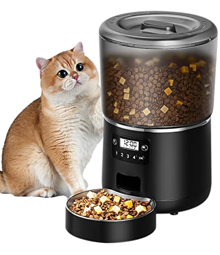 jutyum futterautomat katze 4L, Futterautomat für Haustiere, futterautomat hund, bis zu 9 Portionen/4 Mahlzeiten pro Tag, Anti-Clog & Duale Stromversorgung katzenfutter automat mit katzennapf und Timer von jutyum