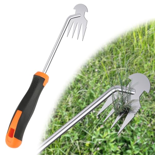 jwogngls Gartenarbeit Hand Unkrautstecher mit stiel, Gartenarbeit Unkrautjäter mit Stiel, Hand Gartenrechen Unkrautjäter, Fugenreiniger Unkraut, Unkrautstecher Edelstahl von jwogngls