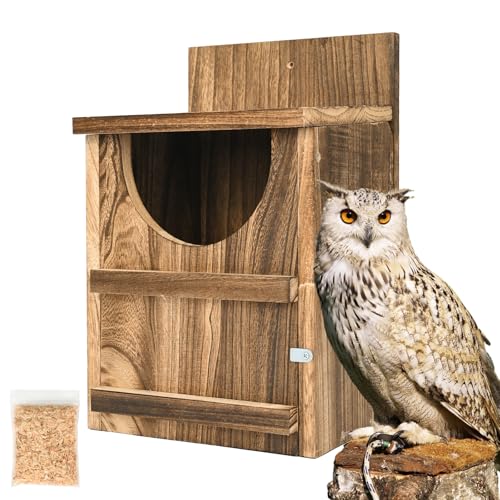 jxgzyy Eulenhaus Eulenbox Eule Nistkasten Vorgebaut Eulenbox für Außen Scheune Eule Vogelhaus Holz Rechteckige Öffnung Vogelbox Eulenhaus für Draußen Premium und Wetterfest Design von jxgzyy