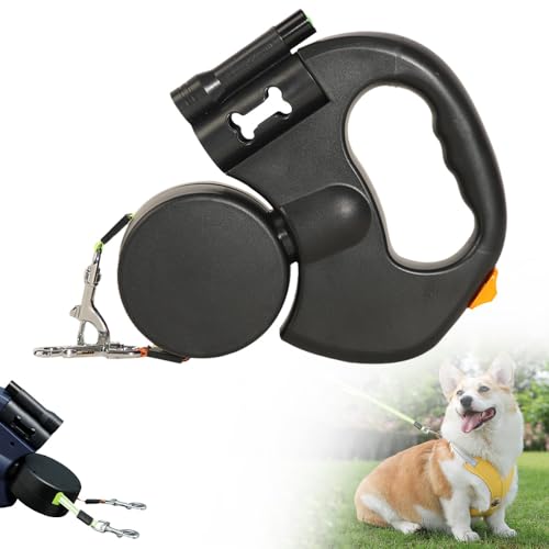 Dual Retractable Dog Leash, 2024 Neuestes Automatische Doppelte Einziehbare Hundeleine, Doppelleine Hundeleine mit Reflektierendem Nylonband für Kleiner Hund (1) von kailisi