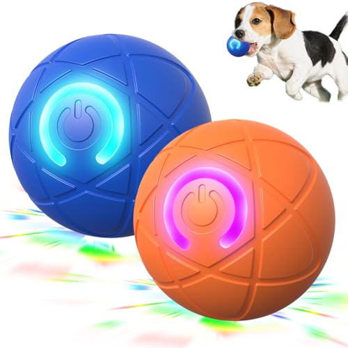 Hundespielzeug Ball Elektrisch, 2025 Neuestes Smart Shaky Ball Toy for Dogs, Katzenballspielzeuge Interaktive Automatisch Drehbare 360° Kugel mit USB-Ladefunktion (Orange+Blau) von kailisi