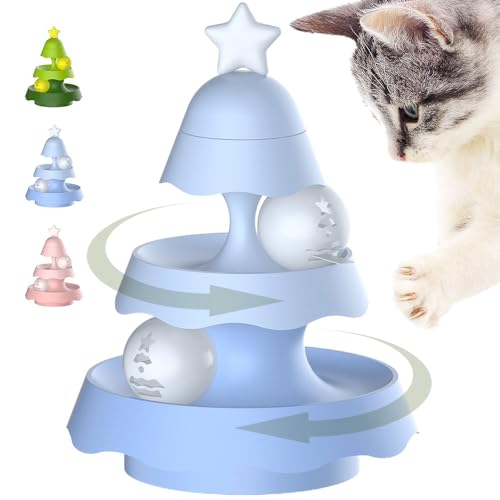 Interactive Cat Toy Ball Turntable, 2025 Neuestes Interaktives Katzenspielzeug Weihnachtsbaum Spielzeug, 3 Stufiger Drehteller für Katzenspielzeug mit LED Ball Tower of Tracks für Katzen (Blau) von kailisi