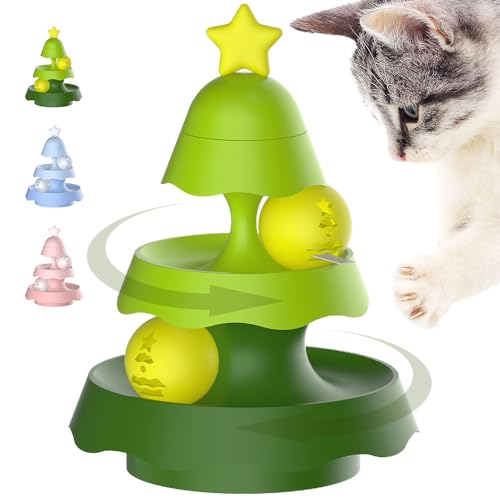 Interactive Cat Toy Ball Turntable, 2025 Neuestes Interaktives Katzenspielzeug Weihnachtsbaum Spielzeug, 3 Stufiger Drehteller für Katzenspielzeug mit LED Ball Tower of Tracks für Katzen (Grün) von kailisi