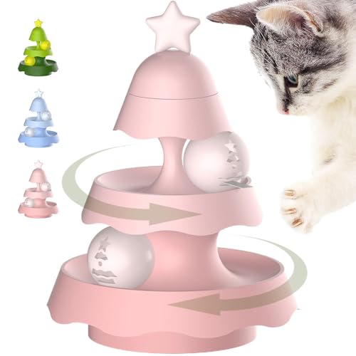 Interactive Cat Toy Ball Turntable, 2025 Neuestes Interaktives Katzenspielzeug Weihnachtsbaum Spielzeug, 3 Stufiger Drehteller für Katzenspielzeug mit LED Ball Tower of Tracks für Katzen (Rosa) von kailisi