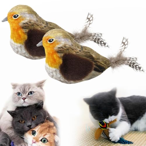 kailisi Flapping Bird Cat Toy, 2024 Neuestes Elektrisches Interaktives Katzenspielzeug mit Vogelrufe Simulieren, Interaktives Plüsch Zwitschernder Vogel Katzenspielzeug für Katzen Welpen (Braun,2) von kailisi