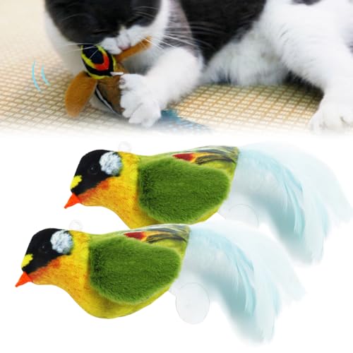 kailisi Flapping Bird Cat Toy, 2024 Neuestes Elektrisches Interaktives Katzenspielzeug mit Vogelrufe Simulieren, Interaktives Plüsch Zwitschernder Vogel Katzenspielzeug für Katzen Welpen (Grün,2) von kailisi