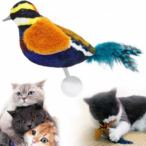 kailisi Flapping Bird Cat Toy, 2024 Neuestes Elektrisches Interaktives Katzenspielzeug mit Vogelrufe Simulieren, Interaktives Plüsch Zwitschernder Vogel Katzenspielzeug für Katzen Welpen (Orange,1) von kailisi