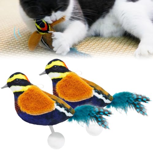 kailisi Flapping Bird Cat Toy, 2024 Neuestes Elektrisches Interaktives Katzenspielzeug mit Vogelrufe Simulieren, Interaktives Plüsch Zwitschernder Vogel Katzenspielzeug für Katzen Welpen (Orange,2) von kailisi