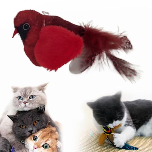 kailisi Flapping Bird Cat Toy, 2024 Neuestes Elektrisches Interaktives Katzenspielzeug mit Vogelrufe Simulieren, Interaktives Plüsch Zwitschernder Vogel Katzenspielzeug für Katzen Welpen (Rot,1) von kailisi