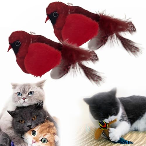 kailisi Flapping Bird Cat Toy, 2024 Neuestes Elektrisches Interaktives Katzenspielzeug mit Vogelrufe Simulieren, Interaktives Plüsch Zwitschernder Vogel Katzenspielzeug für Katzen Welpen (Rot,2) von kailisi