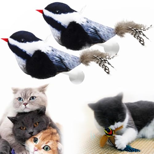 kailisi Flapping Bird Cat Toy, 2024 Neuestes Elektrisches Interaktives Katzenspielzeug mit Vogelrufe Simulieren, Interaktives Plüsch Zwitschernder Vogel Katzenspielzeug für Katzen Welpen (Schwarz,2) von kailisi