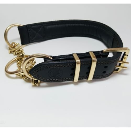 Kamboj9 K9 handgefertigtes Martingal-Hundehalsband, Leder, 100 % Messing, geeignet für mittelgroße und extra große Hunderassen. Inklusive Apfel-Airtag-Hundehalsbandtasche aus Leder (Medium) von kamboj9