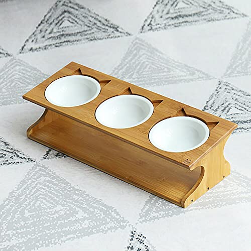 3 Bowl Katzennapf Keramik Haustier-Essständer Elevated Pet Dish with Wood Stand 3er Set Keramik-Schüssel für Hund Katze von kangten