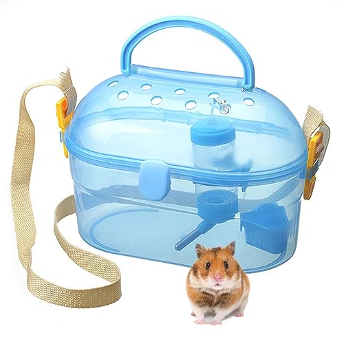 Tragbarer Hamsterkäfig für syrische Hamster, Reisekäfig mit Wasserflasche, Futternapf, verstellbarer Gurt, Haustierkäfige für Rennmäuse, Eichhörnchen, Meerschweinchen, Igel, Chinchilla von kathson