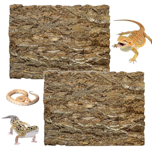 kathson 2 Stück Kork Fliesen Hintergrund Rinde 30 cm L x 19 cm B Terrarium-Hintergrund Wanddekoration natürliche Reptilien Klettermatte Lebensraum Dekor für Spinne Gecko Eidechse Chamäleon Bartdrache von kathson