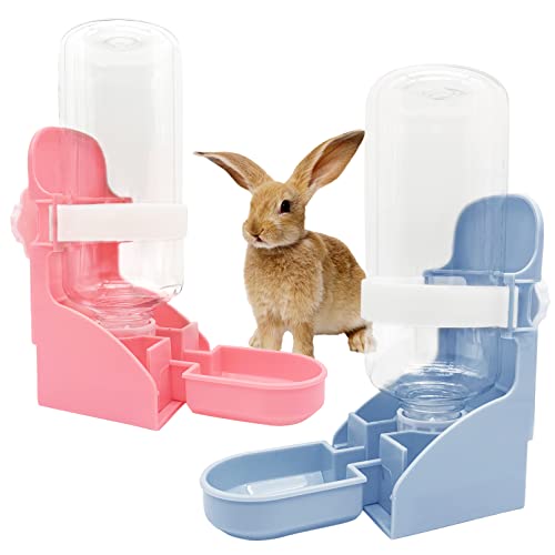 kathson 2 x Kaninchen-Wasserflaschen, ca. 500 ml, zum Aufhängen, automatischer Spender, kein Auslaufen, Wasserspender für Kaninchen, Chinchilla, Meerschweinchen, Igel, Frettchen (blau und rosa) von kathson