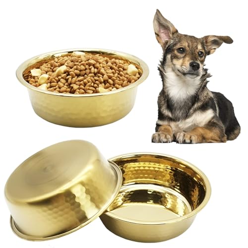 kathson 3 x Premium-Hundenäpfe aus Edelstahl, gehämmert, verdickter Metall-Hundenapf, Futter- oder Wassernäpfe für kleine, mittelgroße und große Hunde und Katzen, stapelbarer Metall-Katzennapf, von kathson