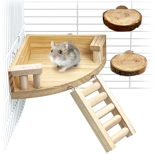 kathson 4pcs Hamster Plattform mit Leiter Natur Holz Chinchilla Klettern Spielzeug Ratten Käfig Leiste Zuckergleiter Käfig Zubehör für Kleintiere von kathson