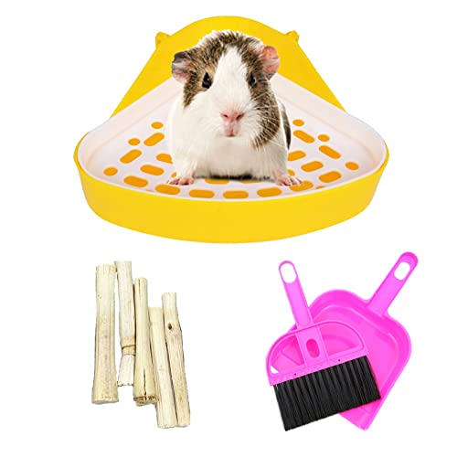 kathson Dreieckiges Töpfchentrainer, Eckhasentoilette, Meerschweinchen, Streu, Bettwäsche, Kunststoffbox, Haustierpfanne für Kaninchen, Chinchilla, Hamster, Frettchen, Kleintiere (gelb) von kathson