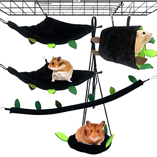 kathson Hamster Hängematte Kleintiere Hängematten mit Eichhörnchen Käfig Zubehör Hang Tunnel Schaukel für Zucker Glider Spielzeug Rattenschaukel Dschungel Set Plüsch Hamster Warme Betten (5 Stück) von kathson