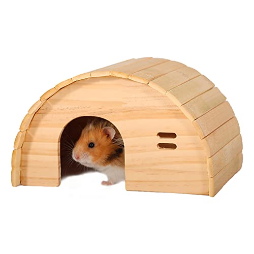 kathson Hamster Holzhaus mit Fenster Zwerghamster Versteck Holzhütte Rattenholz Versteck Natur Holz Kleintierversteck für Mäuse Rennmäuse Syrische Hamster Klettern Spielhütten von kathson