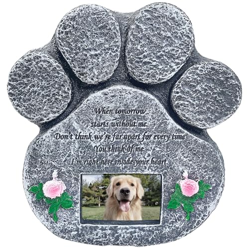 kathson Haustier-Gedenksteine für Hunde mit Bilderrahmen, Beileidsgeschenk für Hunde, Pfotenform, Grabsteine und Grabmarkierungen, Harz, Trauergeschenke, Hunde, Gedenkgrabstein von kathson