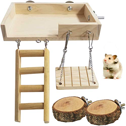 kathson Hölzerne Hamster-Krabbelleiter Rennmäuse Stehplattform Rattenschaukel Spielzeug Chinchillas Springbrett Sitzstangen Kleintierkäfig Zubehör für Chinchillas Meerschweinchen Eichhörnchen Papageien Vogel 5 Stück von kathson