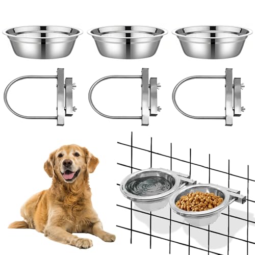 kathson Hundehütte Wassernapf 3 Sets Hängender Käfig Kiste Schüssel Anti-Verschütten Haustier Metall Schüssel Edelstahl Erkennbare Schalen Kiste Futterschale für mittelgroße und kleine Hunde Katzen von kathson