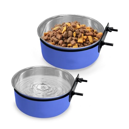 kathson Hundenapf, abnehmbarer Edelstahlnapf, zum Aufhängen, Futter- und Wasser-Futterstall, Becher für Welpen, Katzen, Kaninchen, Meerschweinchen, Katzen, kleine und mittelgroße Hunde, 2 Stück (blau) von kathson