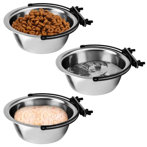 kathson Hundenapf für Hundekäfig, 3 Stück, Edelstahl, Wassernapf mit Klemmhalter, hängendes Metall, kein Verschütten, Haustierbox für Katzen, Welpen, kleine und mittelgroße Haustiere (16,5 x 6,3 cm) von kathson