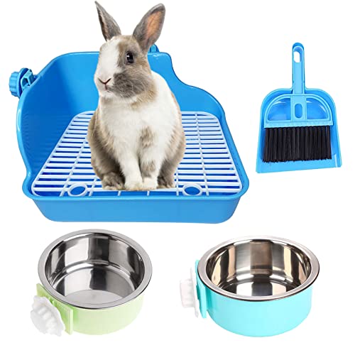 kathson Kaninchenklo für Kaninchen, Hasen-Eck-Katzentoilette, Töpfchentrainer, Bettkasten mit abnehmbarem Haustierkäfig, für Kaninchen, Hasen, Meerschweinchen, Frettchen, Chinchilla (blau) von kathson