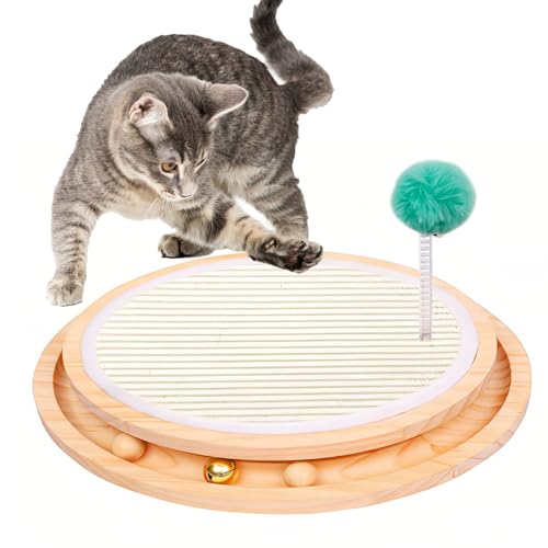 kathson Katzenspielzeug Roller Scratcher Pad Katzenkratzer Drehteller mit 3 abnehmbaren Bällen Interaktives Track Ball Spielzeug für Kätzchen Jagd Jagd Spaß von kathson