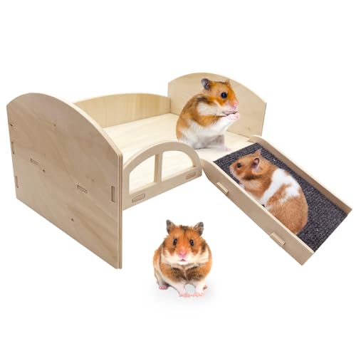 kathson Meerschweinchenbett aus Holz, Versteck für Kleintiere, Habitate mit Treppe und Matte für Hamster, Chinchillas, Frettchen, Spielen, Verstecken, Schlafen von kathson