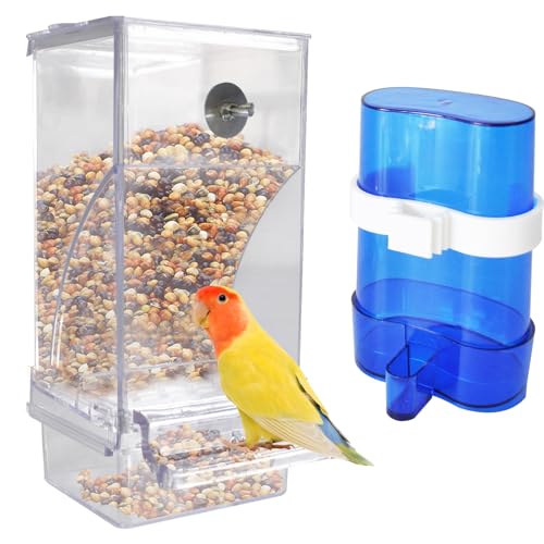 kathson Vogelfutterspender für Vögel, Wasserspender-Set, automatische Sittich-Futterspender, Trinkkäfig, Acryl, Papageiensamen, Futterspender, Behälter, Zubehör für kleine Lovebirds Kanarienvögel, von kathson