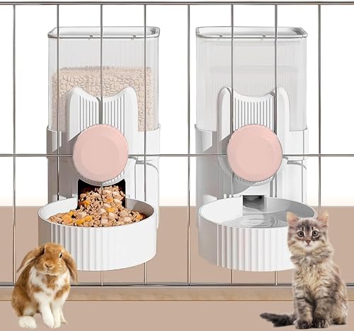 Kathson Rabbit Gravity Auto Feeder Set 35oz Hanging Automatic Food Water Dispenser Cage Automatic Feeder Set für Kaninchen Chinchilla Meerschweinchen Igel Frettchen Kitty Puppy（rosa） von Kathson