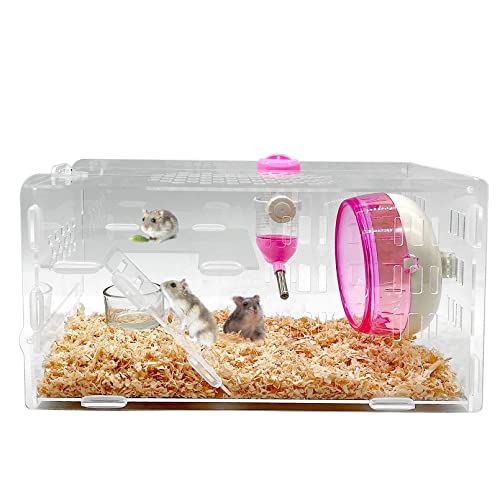 kathson Zwerghamsterkäfig Transparent Hamster Käfige und Lebensräume Kleintier Rennmäuse Acryl Käfig Niedlich Mini Haustier Lebensraum mit Zubehör Laufrad Wasserflasche Futternapf für kleine Hamster von kathson