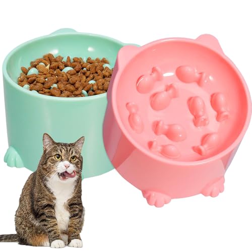 katmerio Anti Schling Napf Katze Erhöht, 2 Stück Slow Feeder Katze Nassfutter, Antischlingnapf Katze für Katzen und Kleine Hunde von katmerio