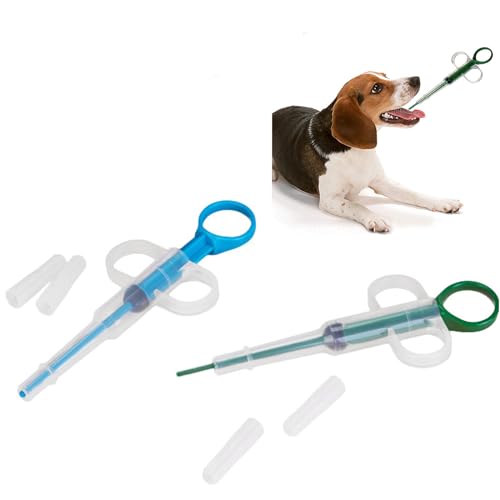 katmerio Tabletteneingeber 2 Stück Tabletten Feeder Tablettenteiler Haustier Medikamenten Spritze Wiederverwendbare Pet Pusher Tablettengeber für Katzen kleine Hunde von katmerio