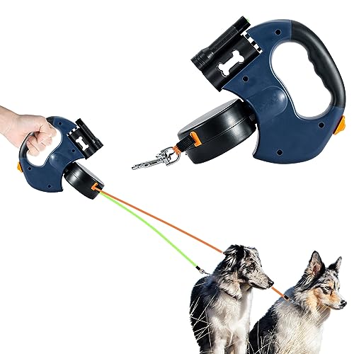 katto Einziehbares Hundeseil, Hundeseil für kleine Hunde - einziehbares Seil für Hunde mit Licht, Doppelkopf-Design für Hunde mit Kacksackhalter, einziehbares Seil von katto