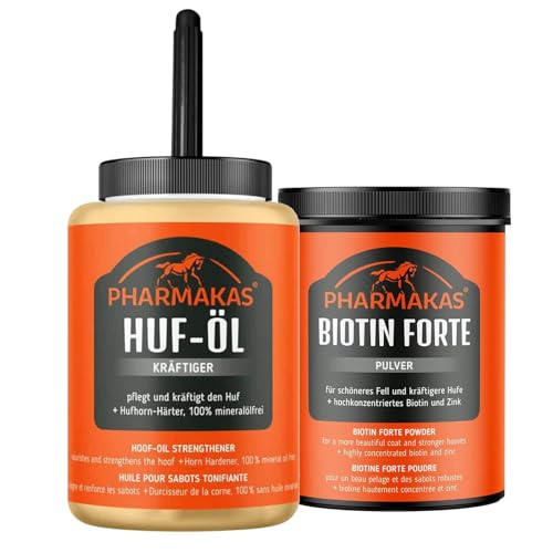 kavalio Huf Vital Set - Pharmakas Horse Fitform Biotin Forte Pulver Ergänzungsfuttermittel & Huföl mit Pinsel Kräftiger von kavalio